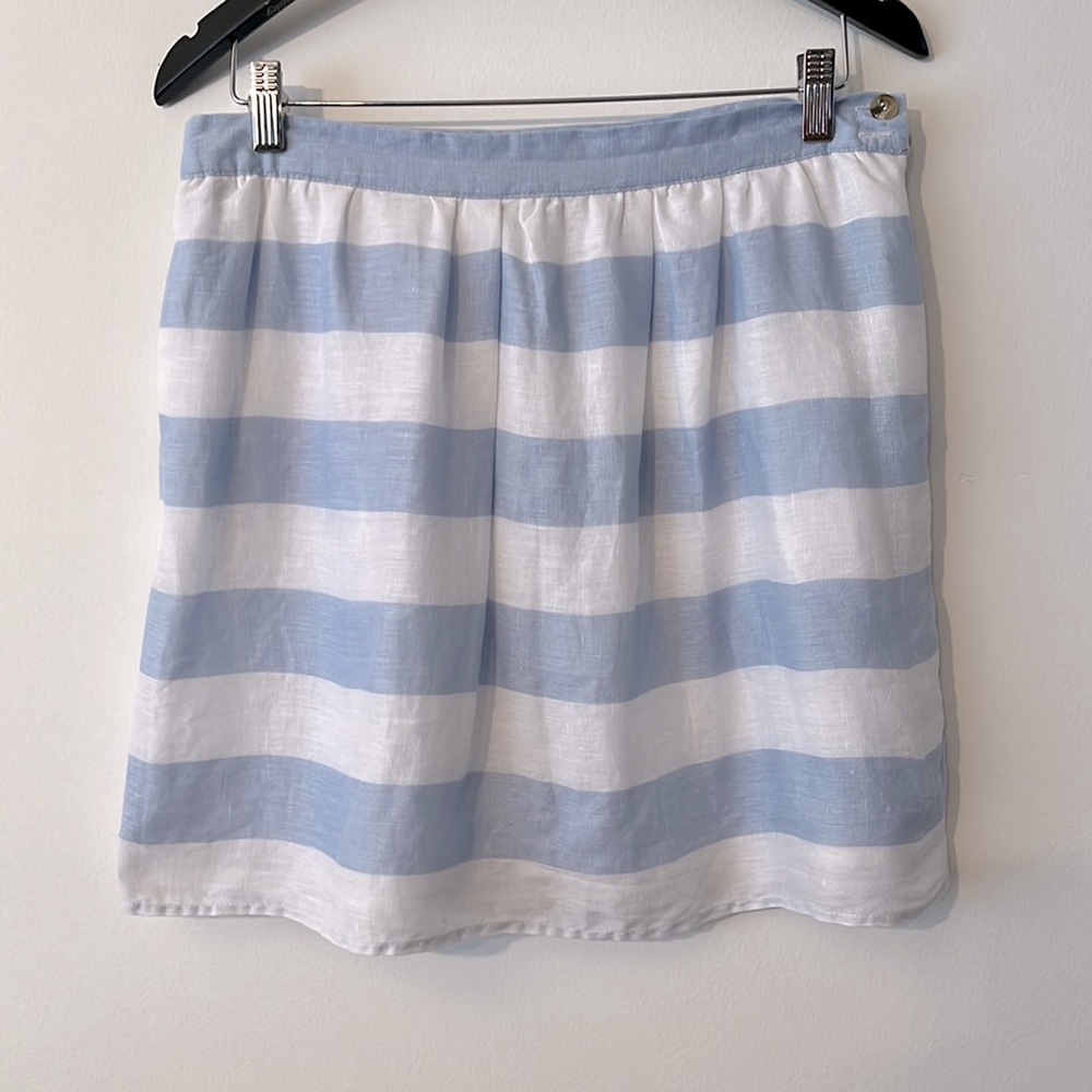 Kenar Linen Blue & White Striped Summer Skirt